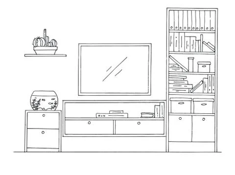 Hand drawn sketch. Linear sketch of the interior. Stock Illustration