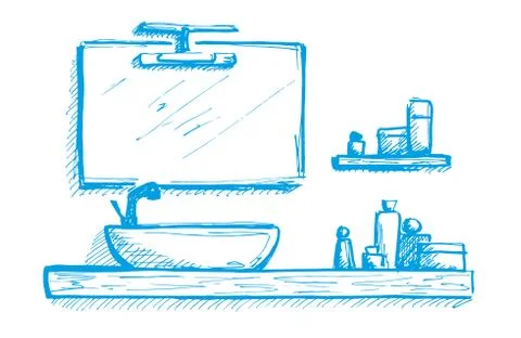 Hand drawn sketch. Linear sketch of an interior. Part of the bathroom. Stock Illustration