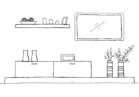 Hand drawn sketch. Linear sketch of the interior. Stock Illustration
