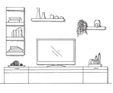 Hand drawn sketch. Linear sketch of the interior. Stock Illustration