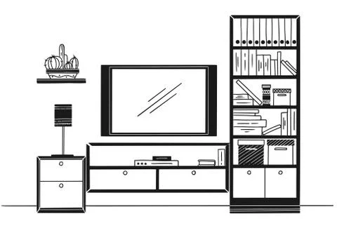 Hand drawn sketch. Linear sketch of the interior. Stock Illustration