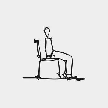 Hand drawn sketch man sitting on chair, minimalist ink figure illustration Stock Illustration