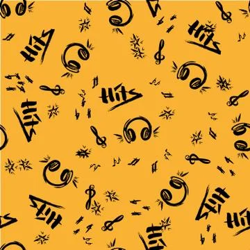 Hand drawn sketch with notes and music styles lettering signs Stock Illustration