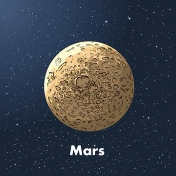 Hand drawn sketch of planet mars in color, against a background of space Stock Illustration