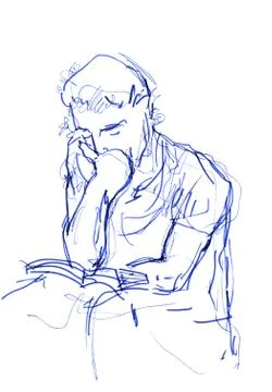 Hand drawn sketch of reading man Stock Illustration