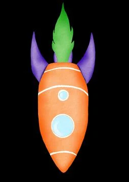 Hand drawn sketch of a rocket in the shape of a carrot. cartoon funny Stock Illustration