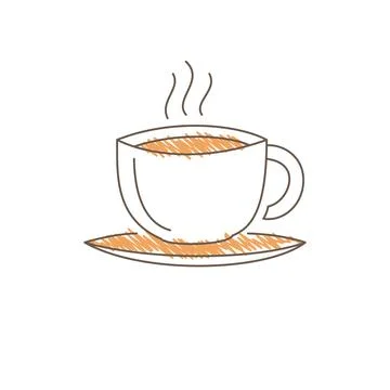 Hand Drawn Sketch Of A Rounded Coffee Cup With Wavy Steam Lines On Saucer Stock Illustration