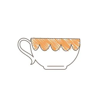 Hand Drawn Sketch Of A Rounded Cup With Orange Top And Curved Handle Illustration