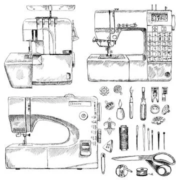 Hand Drawn Sketch Sewing Set Stock Illustration