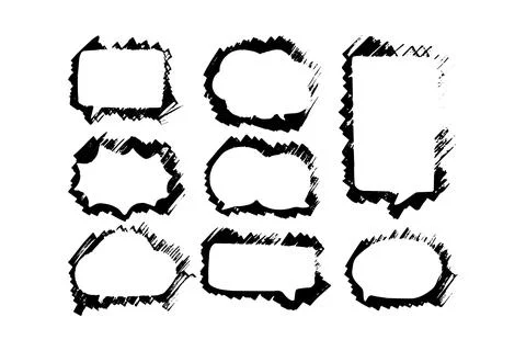 Hand drawn sketch speech bubbles set. Vector illustration. Stock Illustration