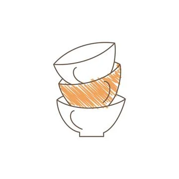 Hand Drawn Sketch Of A Stack Of Three Cups With Light Orange Shading Accent Illustrazione stock