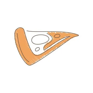 Hand Drawn Sketch Of A Triangular Pizza Slice With Orange Crust And Toppings Stock Illustration