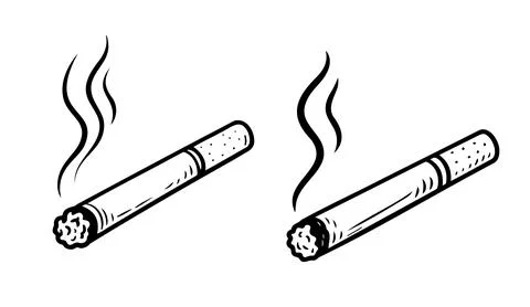 Hand drawn sketch of two burning cigarettes with smoke isolated on white Stock Illustration