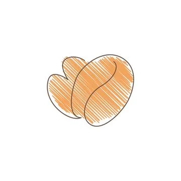Hand Drawn Sketch Of Two Coffee Beans With Horizontal Orange Hatching Stock Illustration