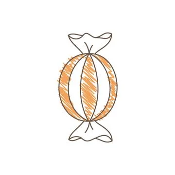 Hand Drawn Sketch Of A Wrapped Candy With Ribbons And Sectioned Oval Shape Stock Illustration