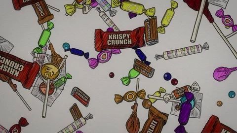 Hand Drawn Sketched Candy Raining Down Stock Footage 288030051