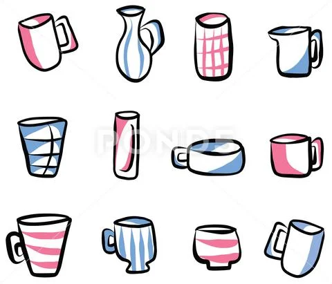 Hand Drawn Sketched Cups and Glasses Stock Illustration