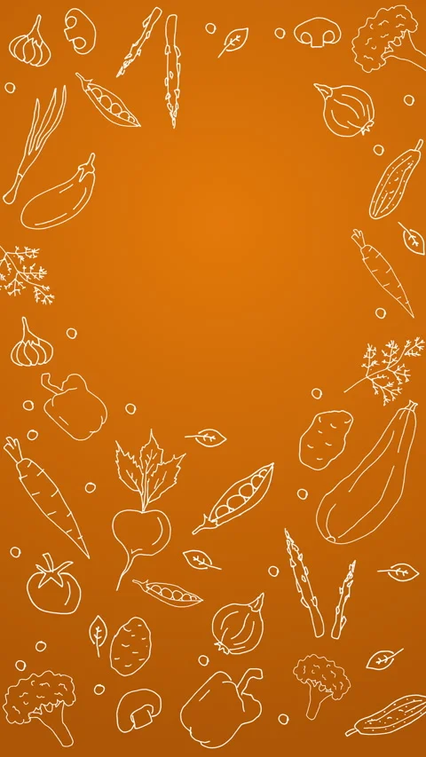 Hand drawn sketched vegetable orange background. Animated looped vegetable frame 스톡 동영상 315504235