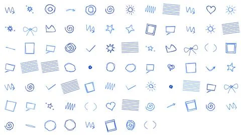Hand Drawn Sketchy Blue Scribble Elements Set for Digital Creative Design P.. Stock-Illustration