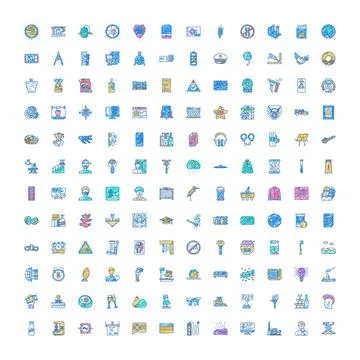 Hand drawn sketchy doodle multi colored infographic symbols set Stock Illustration