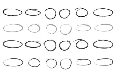Hand Drawn Sketchy Oval Frame Set Grunge Brush Stroke Borders 스톡 일러스트