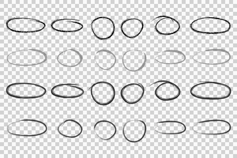 Hand Drawn Sketchy Oval Frame Set Grunge Brush Stroke Borders Collection 스톡 일러스트