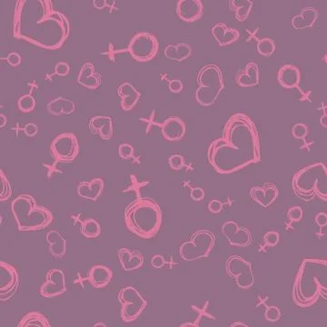 Hand drawn sketchyseamless pattern with venus mirrors and hearts Stock Illustration