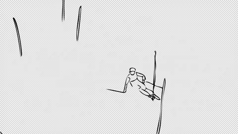 Hand drawn Skier with transparent background Stock Footage 249594398