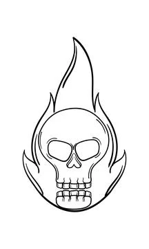 Hand drawn skull with fire Stock Illustration
