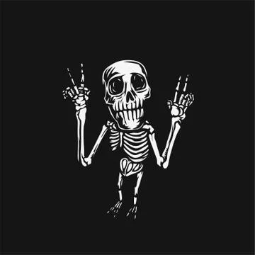 Hand drawn skull, posing, t shirt print,vector illustration. Stock Illustration