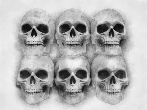 Hand drawn skulls Illustrazione stock