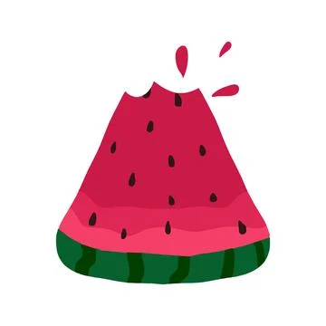 Hand-drawn slice of bitten off watermelon. Stock Illustration