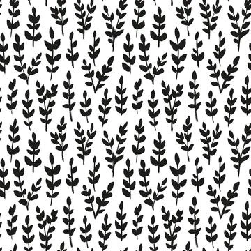 Hand drawn small leaves vector seamless pattern Stock Illustration