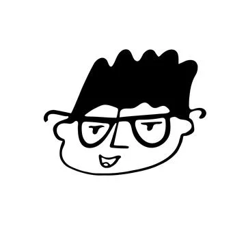 Hand drawn smart boy with glasses in black and white doodle style Stock Illustration