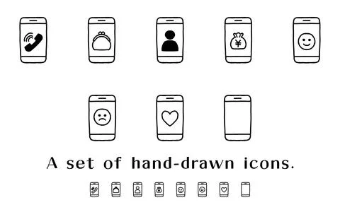 Hand-Drawn Smartphone Icon Set Stock Illustration