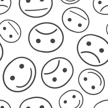 Hand drawn smiley face seamless pattern background. Business flat vector illu Illustrazione stock