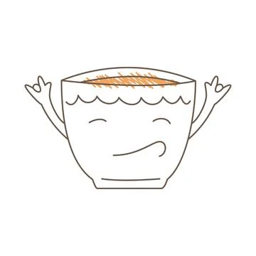 Hand Drawn Smiling Face Character Holding Coffee Cup With Foam And Raised Arm Stock Illustration