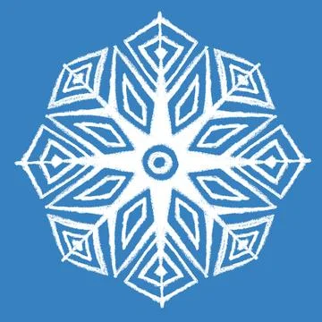 Hand drawn snow flake, hand made art with crayon. Abstract geometric snowflake Illustrazione stock