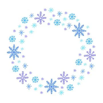 Hand drawn snowflake circle frame. Vector design element isolated on white. Stock Illustration