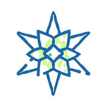 Hand drawn snowflake design in blue and green Stock Illustration