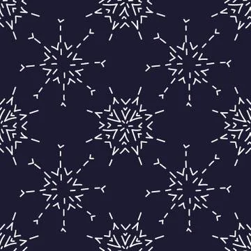 Hand drawn Snowflakes on blue background . Seamless pattern. Vector illustrat Stock Illustration