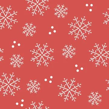 Hand drawn Snowflakes on red background . Seamless pattern. Vector 库存插图