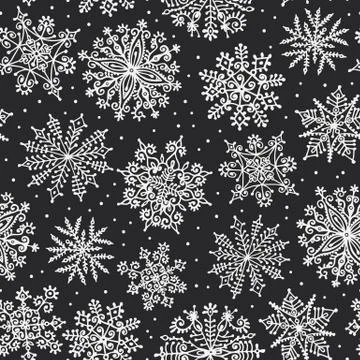 Hand drawn snowflakes. Seamless pattern. Stock Illustration
