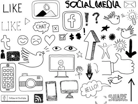 Hand-drawn Social Media Elements Vector Stock Illustration