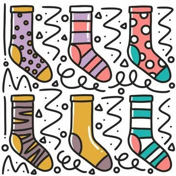 Hand drawn sock doodle set Stock Illustration