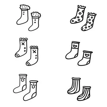Hand drawn socks in different designs on a different background Stock Illustration