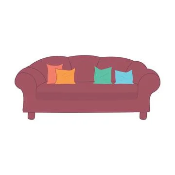 Hand Drawn Sofa Couch With Pillows Illustration Stock Illustration