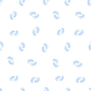 Hand drawn soft blue seamless pattern baby footprints on a clean white Stock Illustration