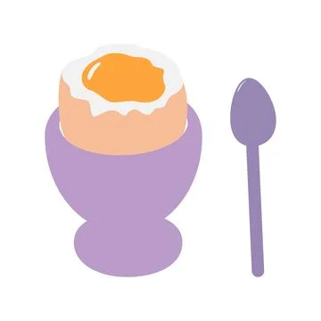 Hand drawn Soft egg in Egg cup and small Spoon Isolated Food Poster or Themes Illustrazione stock