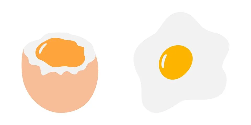 Hand Drawn Soft Egg with liquid yolk Partially Peeled and Fried Egg Food Cards イラスト素材